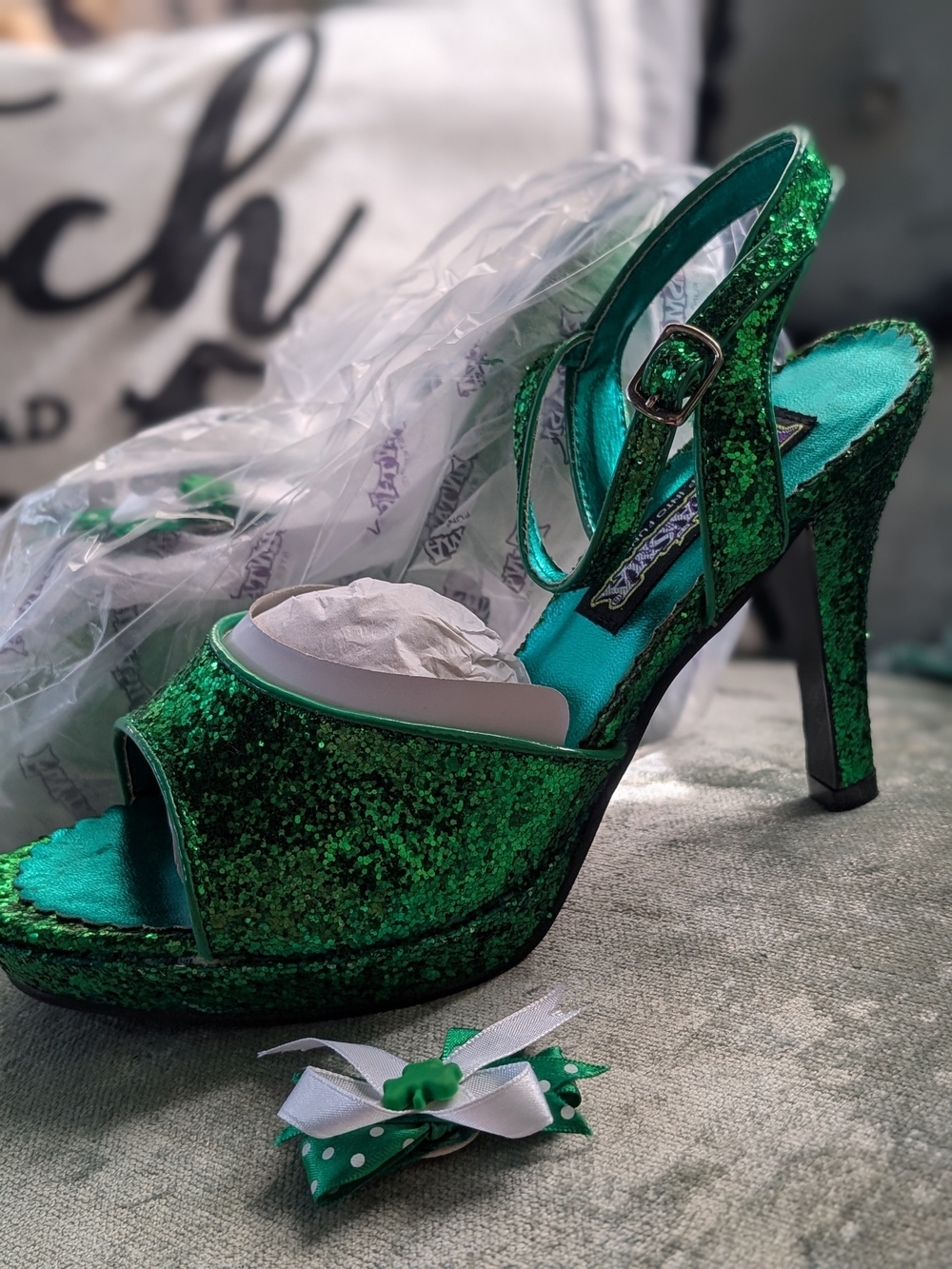 Funtasma Sz 8 Green Glitter High Heel Slingback Sandals